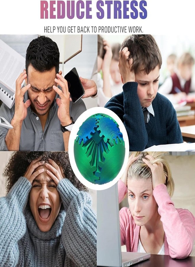 كرة التروس، كرة تروس مطبوعة ثلاثية الأبعاد - كرة التروس الدوارة العجيبة على طراز ستيمبانك، لعبة مكعب التروس لتخفيف التوتر في المكتب والمنزل، هدية رائعة لتخفيف التوتر للأطفال من سن 3 سنوات فما فوق (أخضر) - Image 4